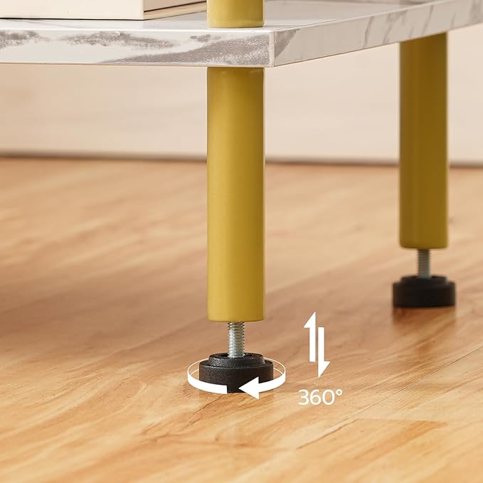 HOOBRO Side Table with Charging Station, Set of 2 End Tables with USB Ports and Outlet, Nightstand with 2-Layer Storage Shelves for Small Spaces, Living Room, Bedroom, Gold and Marble DM09UBZP201