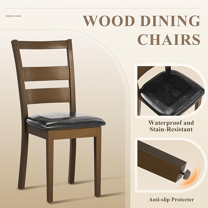 COLAMY Farmhouse Dining Chairs Set of 4, Upholstered Kitchen Chairs with Ladder Back, Modern Wood Side Dining Room Chairs with Wooden Legs for Rustic Restaurant, Dark Brown