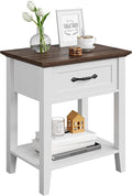 IDEALHOUSE Nightstand, End Table with Drawer, Side Table for Spaces, 2 Tiers Storage Shelves with Dresser, Bedside Table for Living Room, Bedroom, Dorm (White)