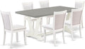 East West Furniture V097MZ001-7 7 Piece Kitchen Table Set Consist of a Rectangle Dining Table with V-Legs and 6 Cream Linen Fabric Parson Dining Room Chairs, 40x72 Inch, Multi-Color
