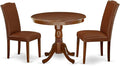 East West Furniture ANEN3-MAH-66 3 Piece Dining Room Furniture Set Contains a Round Dining Table with Pedestal and 2 Brown Faux Faux Leather Upholstered Chairs, 36x36 Inch, Mahogany