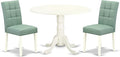 East West Furniture DLAS3-WHI-43 3 Piece Modern Dining Set contain A Wood Dining Table and 2 Willow Green Polyester Fabric Mid Century Chairs, Linen White