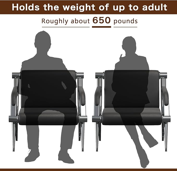 wonline 4 Seat Waiting Room Chair with Armrest PU Leather Office Furniture, Office Guest Seating Lobby Conference Reception Chairs for Airport Clinic Hospital Bank Salon Barber(Black)