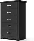 LINSY HOME 5 Drawer Dresser, Black Dresser for Bedroom, Modern Dresser Chest with Wide Drawers, Wood Storage Chest of Drawers for Nursery Kids Room Living Room