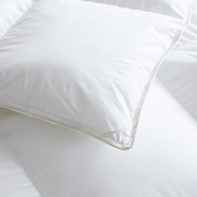 Luxurious White Solid Medium Weight, Queen Size Goose Feathers Down Comforter for All-Season Weather Duvet Insert, Premium Baffle Box, 100% Egyptian Cotton Cover, 60 oz. Fill Weight