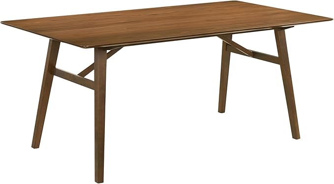 Armen Living Channell Mid Century Modern 6 Piece Walnut Wood Dining Table Set with Bench in Charcoal Fabric