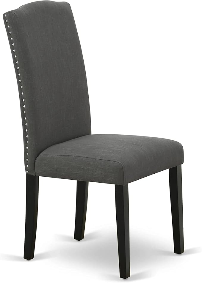 East West Furniture SHEN5-BLK-20 5 Piece Dining Room Table Set Includes a Round Kitchen Table with Pedestal and 4 Dark Gotham Linen Fabric Upholstered Chairs, 42x42 Inch, Black