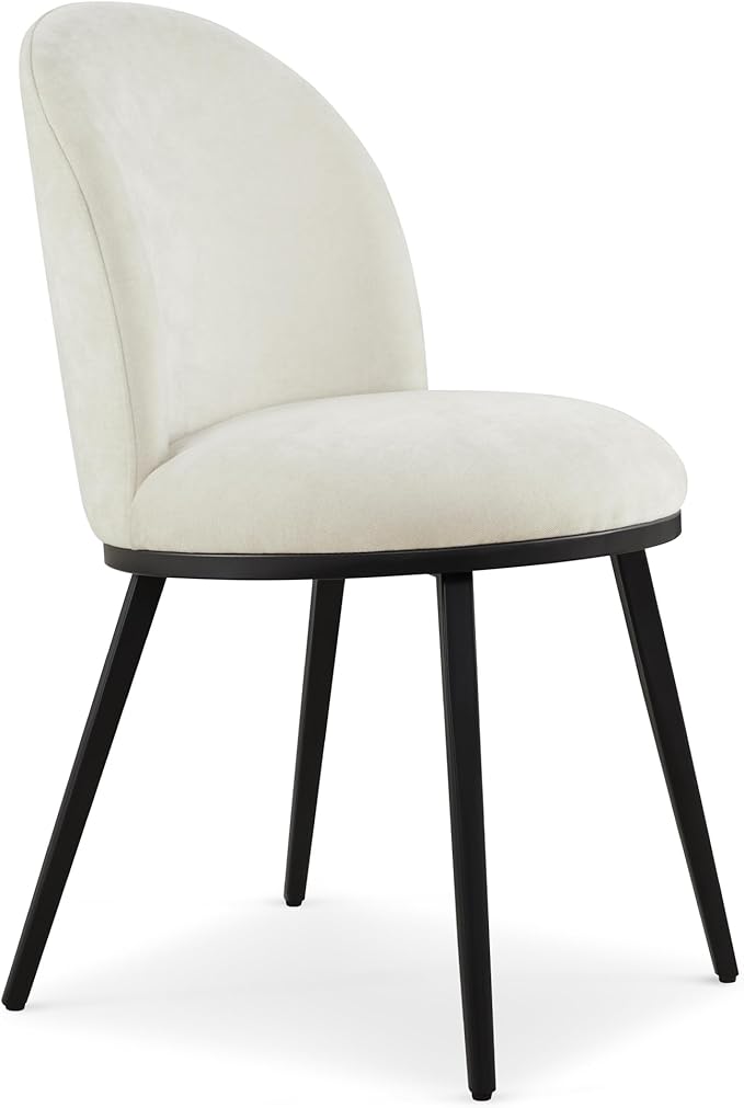 Dining Chairs Set of 4, Fabric Upholstered Dining Room Chairs with Ergonomic Backrest & Metal Legs, Modern Kitchen Side Chairs for Home, Restaurant, and Café, Ivory, 2 Boxs