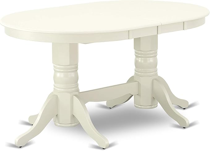 East West Furniture VAAD7-LWH-LC 7 Piece Dinette Set Consist of an Oval Dining Room Table with Butterfly Leaf and 6 Faux Leather Upholstered Dining Chairs, 40x76 Inch, Linen White