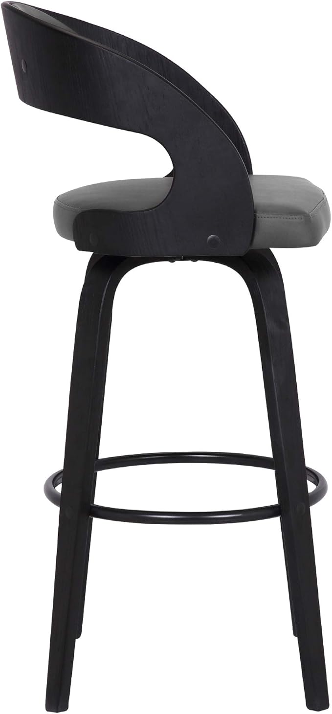 Armen Living Shelly 30" Bar Height Swivel Gray Faux Leather and Black Wood Bar Stool - Set of 4