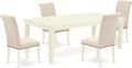 East West Furniture LGBR5-LWH-02 5 Piece Dining Room Table Set Includes a Rectangle Kitchen Table with Butterfly Leaf and 4 Light Beige Linen Fabric Parson Chairs, 42x84 Inch, Linen White