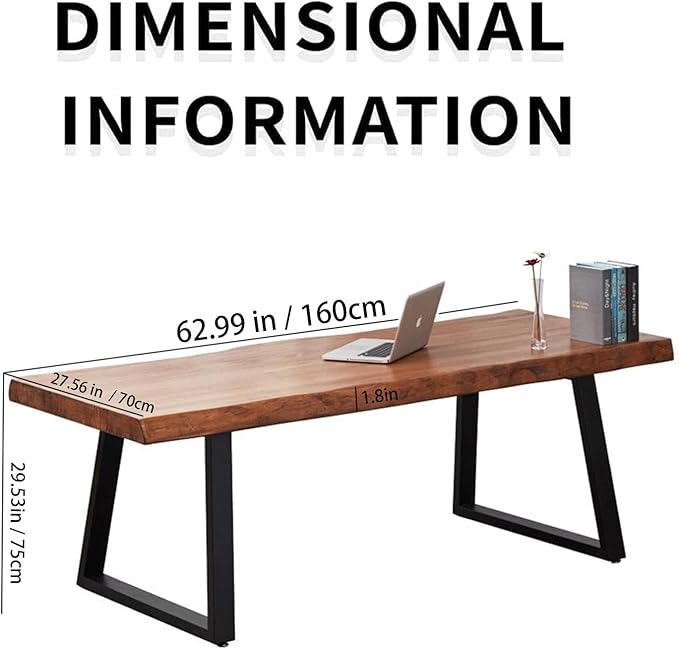 Pine Computer Desk, Modern Solid Wood Home Office Desk, Long Rural Farmhouse Pine Dining Table, Administrative Workstation Computer Desk, Suitable for Living Room and Dining Room (63inch)