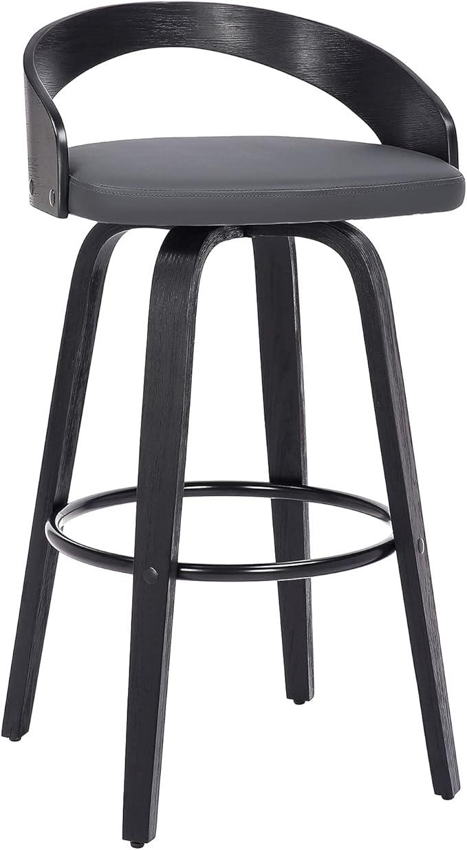 Armen Living Sonia 26" Counter Height Swivel Gray Faux Leather and Black Wood Bar Stool - Set of 3