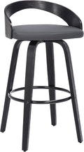 Armen Living Sonia 26" Counter Height Swivel Gray Faux Leather and Black Wood Bar Stool