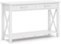 SIMPLIHOME Kitchener Console Table - 47 Inch Wide Solid Wood Sofa Table in White, Contemporary Storage Table for Entryway or Living Room with 2 Drawers, Bottom Shelf, and X-Design Side Panels
