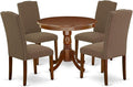 East West Furniture ANEN5-MAH-18 5 Piece Dining Table Set for 4 Includes a Round Kitchen Table with Pedestal and 4 Dark Coffee Linen Fabric Parson Dining Chairs, 36x36 Inch, Mahogany