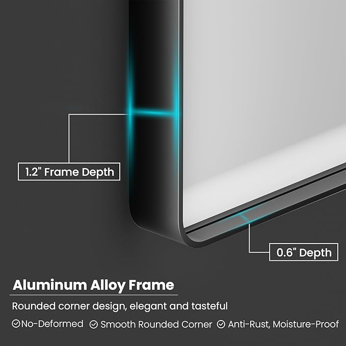 Black Bathroom Mirror 55X36 Inch, Black Metal Framed Mirror for Wall, Rounded Rectangle Matte Bathroom Vanity Mirror with Tempered Glass, Anti-Rust, Horizontal/Vertical