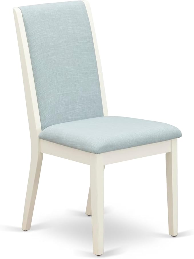 East West Furniture V027LA015-7 7 Piece Dining Table Set Consist of a Rectangle Dining Room Table with V-Legs and 6 Baby Blue Linen Fabric Parsons Chairs, 40x72 Inch, Multi-Color