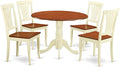 East West Furniture DLAV5-BMK-W 5 Piece Kitchen Table Set for 4 Includes a Round Dining Room Table with Dropleaf and 4 Solid Wood Seat Chairs, 42x42 Inch, Buttermilk & Cherry