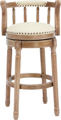CozyRain Bar Stools Modern Swivel Barstools,Kitchen Counter Genuine Leather Upholstered Vintage Barstool for Home Kitchen Dining Room (Beige, Seat Height 29.5 in)