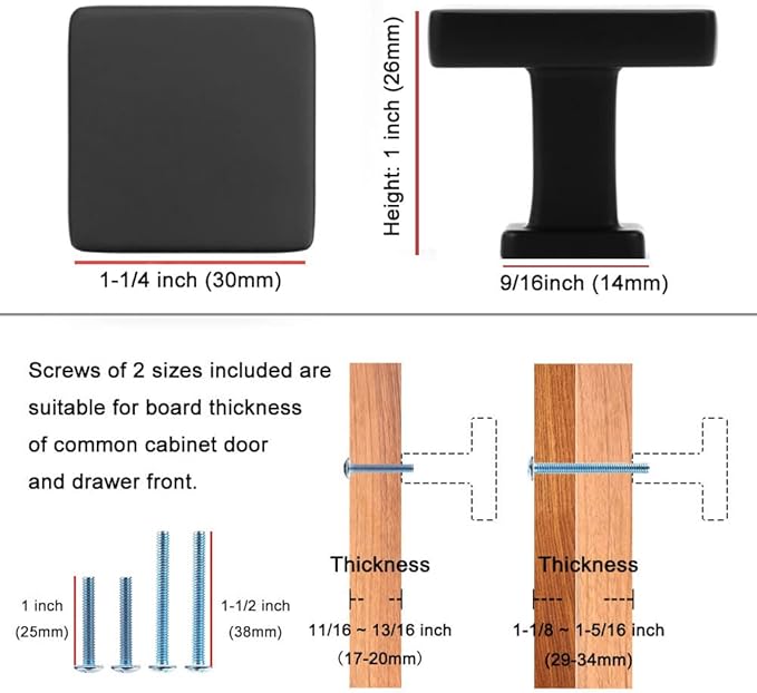KOOFIZO 10 Pack Black Cabinet Knobs Matte Black Drawer Knobs K08 Square Single Hole Cabinet Pulls for Cabinets Drawer Dresser Cupboard Bedroom Closet Bathroom Vanity