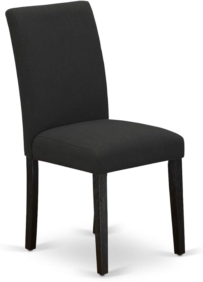 East West Furniture DMAB5-ABK-24 5 Piece Modern Dining Table Set Includes a Round Wooden Table with Dropleaf and 4 Black Color Linen Fabric Upholstered Chairs, 42x42 Inch, Wirebrushed Black