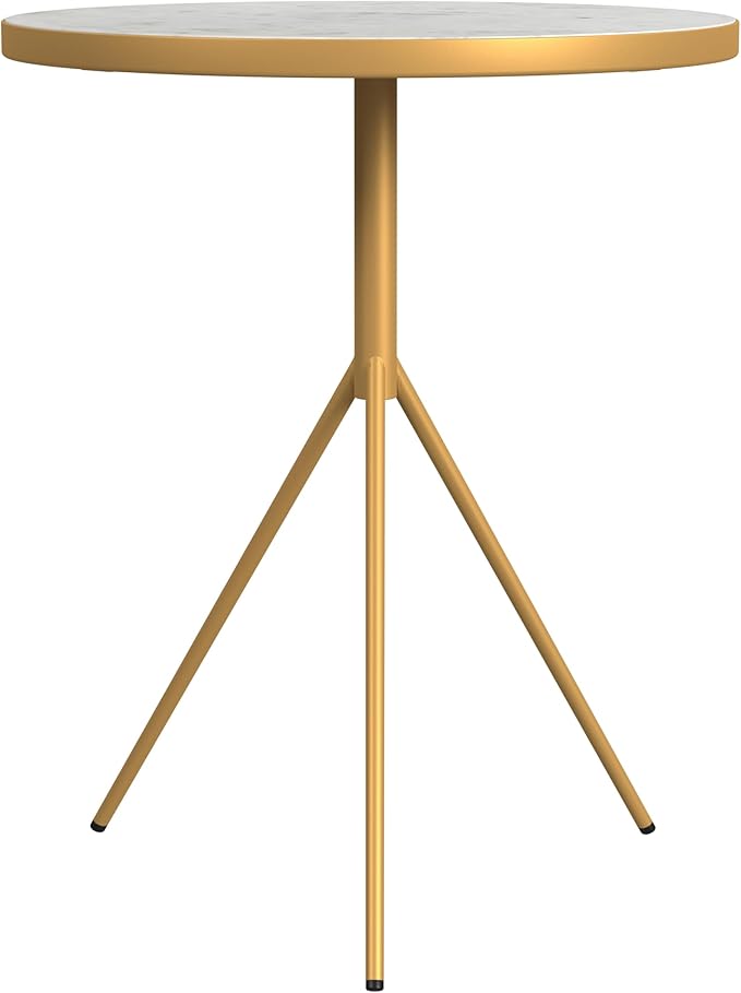 HomePop Marble Top End/Side Round Table with Gold Base