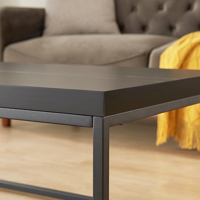 CENSI 47-Inch Black Marble Accent Coffee Table/Center Table for Living Room, Rectangle Modern Industrial Style,Wood and Metal, Max.Loading 220 lbs. (Black Marble)