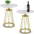 Round End Table Set of 2, Small Side Table for Living Room, Bedroom, Modern Side Tables for Small Spaces, Sofa Couch Table with Metal Frame Legs, Easy Assembly(Gold and White)