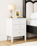 Fluted Nightstand, Farmhouse Night Stand with 3 Drawers, Mid Century Modern Side Accent Table,Bedside End Table for Bedroom, Living Room, White