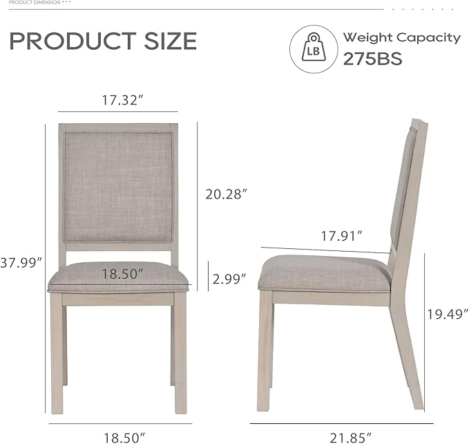 COLAMY Wood Dining Chairs Set of 6, Mid Century Modern Upholstered Kitchen Chairs,19 Inch Fabric Dining Chair with Back for Kitchen Dining Room,Ivory