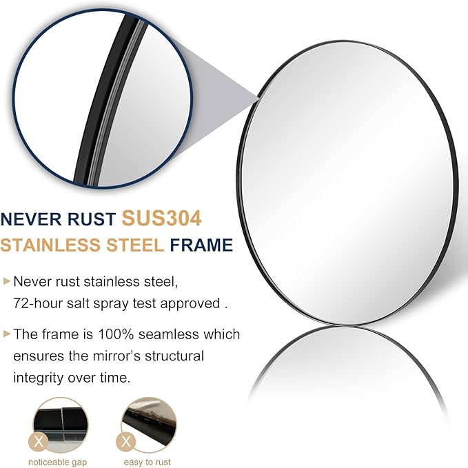 ANDY STAR 36" Black Round Mirror, Black Circle Mirror, 36 inch Round Black Mirror Bathroom, Big Circle Wall Mirror in Metal Frame, Matte Black Vanity Mirror for Entryway, Living Room, Dining Room