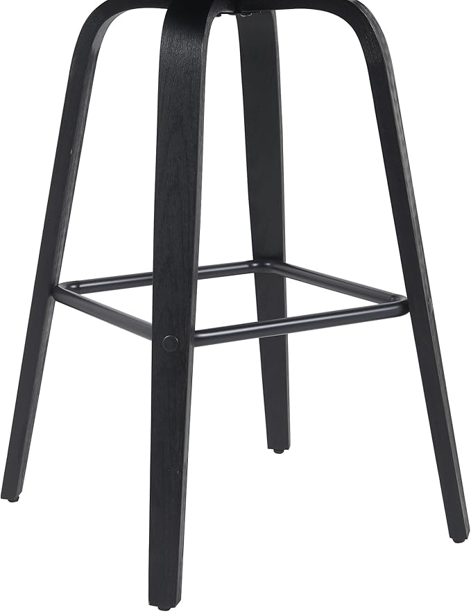 Vienna Modern Swivel Bar Height Stool with Black Faux Leather Seat and Black Brushed Wood Frame Set of 2