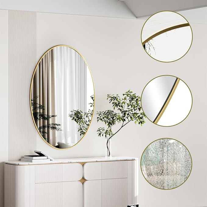 Koonmi Gold Oval Bathroom Mirror, 30"x40" Bathroom Vanity Mirror, Oval Mirror for Bedroom Living Room Entryway, Hangs Horizontal or Vertical