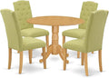 East West Furniture DLCE5-OAK-07 5 Piece Dining Table Set for 4 Includes a Round Kitchen Table with Dropleaf and 4 Limelight Linen Fabric Parson Dining Chairs, 42x42 Inch, Oak