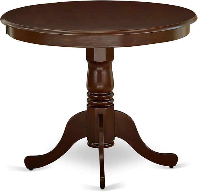 East West Furniture AMIP3-MAH-C 3 Piece Kitchen Table & Chairs Set Contains a Round Dining Room Table with Pedestal and 2 Linen Fabric Upholstered Chairs, 36x36 Inch, Mahogany