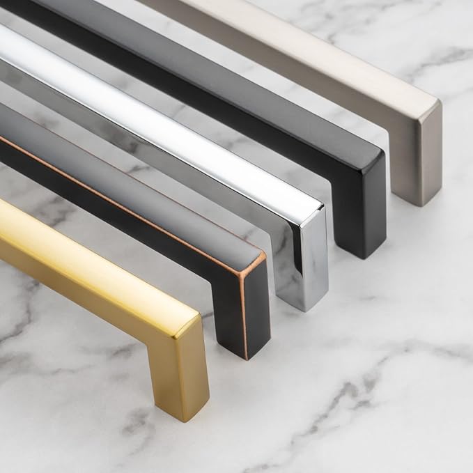 KOOFIZO Solid Square Bar Cabinet Handle - Brushed Gold Furniture Pull, 5 Inch/128mm Screwhole Distance, 10-Pack for Kitchen Cupboard Door, Bedroom Dresser Drawer, Bathroom Wardrobe Hardware
