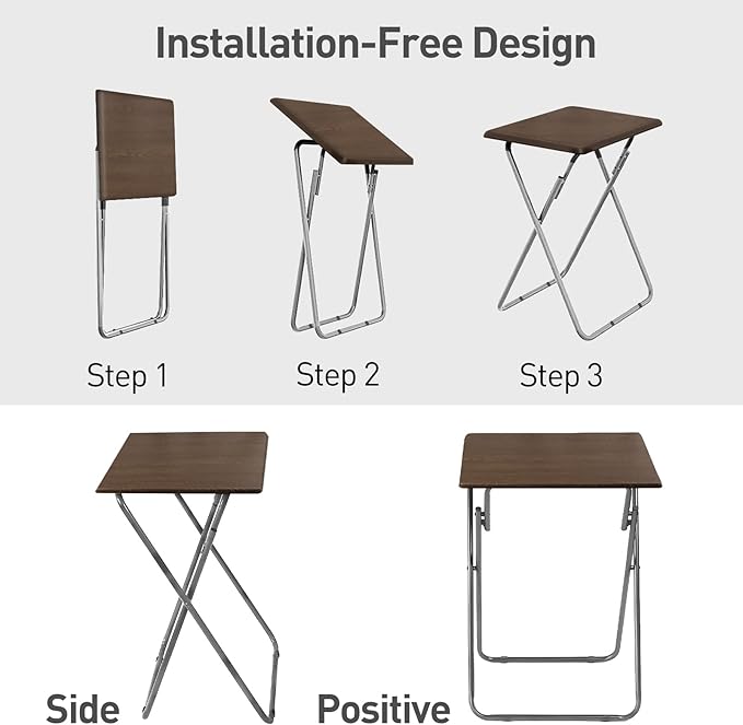 Garden 4 you 25In Portable Folding TV Tray Table on Bed & Sofa,TV Dinner Tray with Sturdy MDF,Portable Table with No Assembly Required （Walnut,1PC）