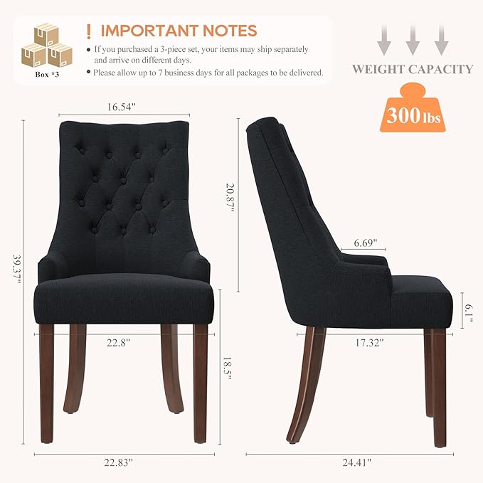 COLAMY Wingback Upholstered Side Dining Room Chairs Set of 6, Fabric Dining Chairs with Tufted Button, Living Room Chairs for Home Kitchen, Black