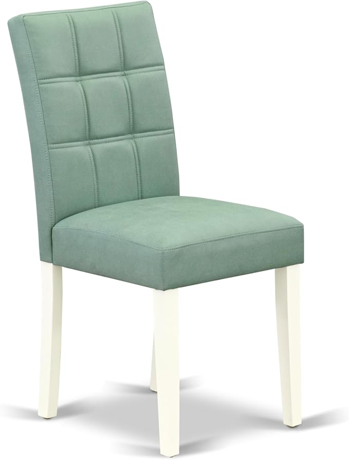 East West Furniture DLAS3-WHI-43 3 Piece Modern Dining Set contain A Wood Dining Table and 2 Willow Green Polyester Fabric Mid Century Chairs, Linen White