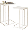 C Shaped End Table Set of 2, Small Side Table for Sofa and Bed, White Bedside Table, Laptop Desk for Couch 16x12x25 inch Faux Marble+White YD-TM051W-2