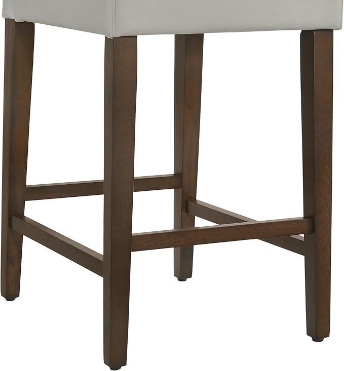 CHITA Counter Height Bar Stools Set of 3, 27" H Seat Height Upholstered Barstools, PU Leather in Creamy Grey