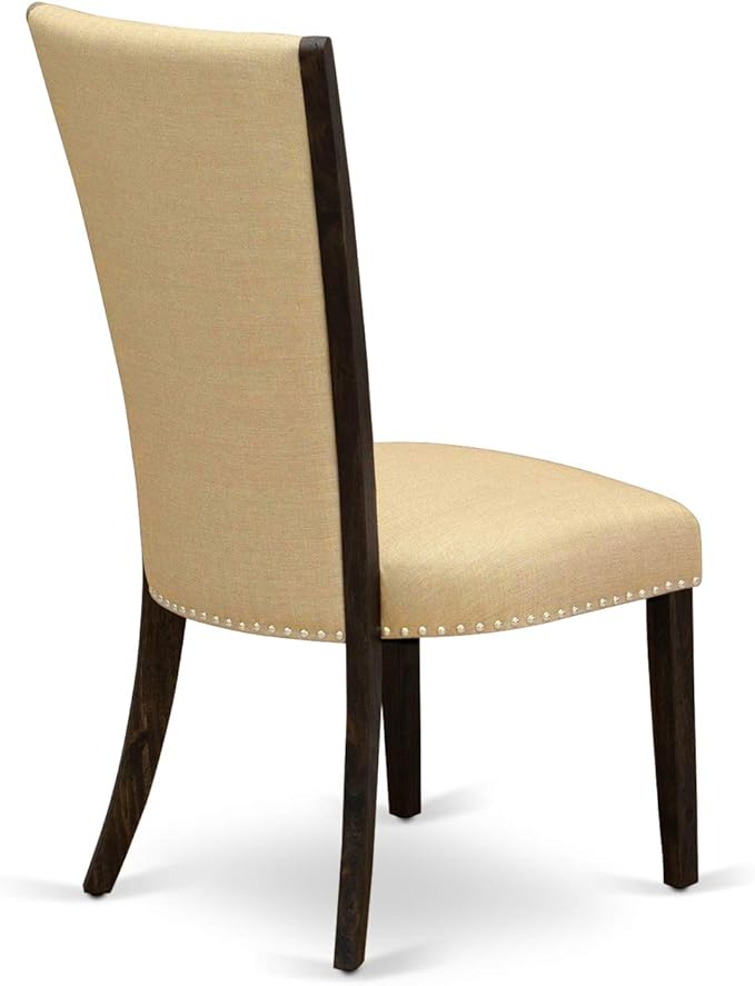 East West Furniture VEP7T03 Verona Parson Dining Chairs - Nailhead Trim Brown Linen Fabric Upholstered Chairs, Set of 2, Jacobean