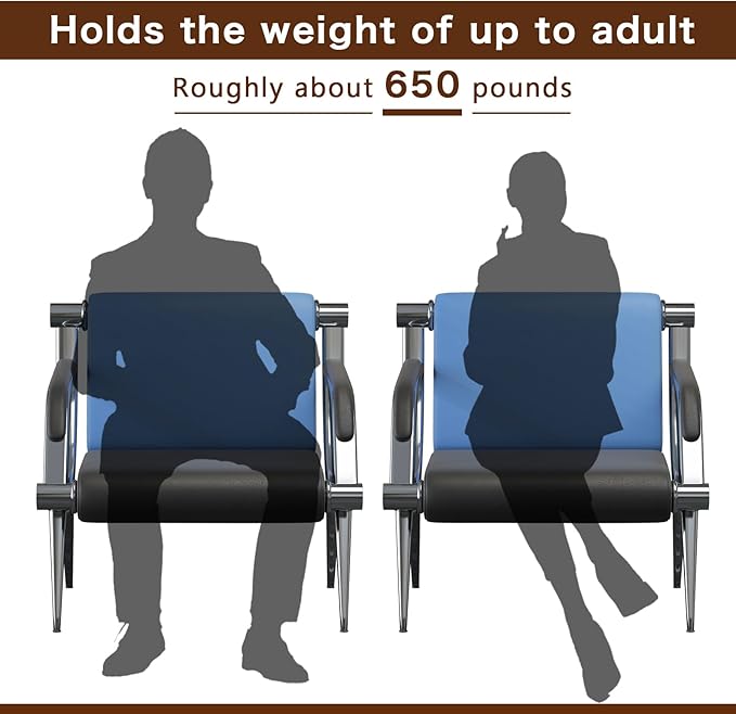 wonline Waiting Room Chair with Armrest PU Leather Office Furniture, Office Guest Seating Lobby Conference Reception Chairs for Airport Clinic Hospital Bank Salon Barber(Blue&Black)