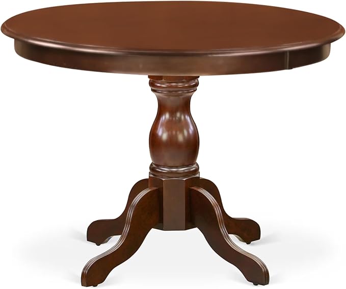 East West Furniture HBNF3-MAH-W 3 Piece Dining Set Contains a Round Dining Room Table with Pedestal and 2 Wood Seat Chairs, 42x42 Inch, Mahogany