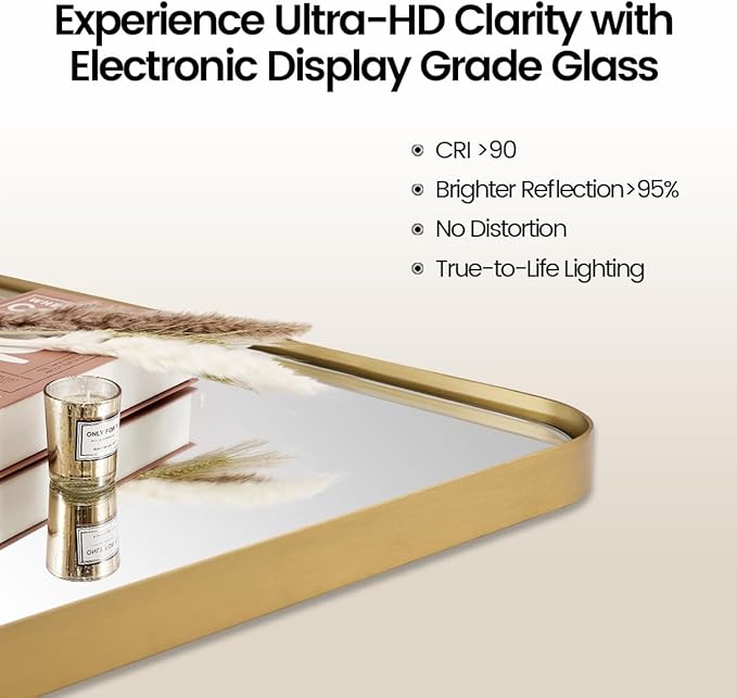 MOON MIRROR Brushed Gold Pivot Mirror,Brass Tilt Vanity Rectangle for Bathroom, Overall 26.33 x 30 in (Mirror 22x 30 in)