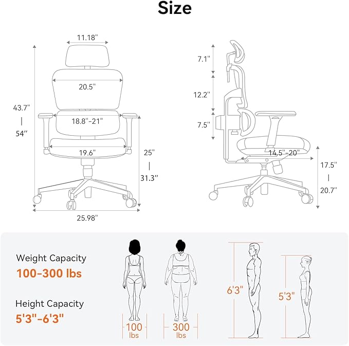 Newtral Office Chair Ergonomic - Home Office Desk Chair, Auto-Following Lumbar Support, 4D Armrest, Seat Depth and Height Adjustable for Long Time Sitting (Without Footrest, Black)