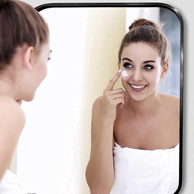 48x30 Inch Black Wall Mirror for Bathroom, Brushed Metal Framed Mirror with Rounded Corner, Rectangle Bathroom Vanity Mirror for Bedroom or Living Room, Horizontal/Vertical