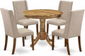 East West Furniture ANFL5-ANA-04 5 Piece Kitchen Table Set for 4 Includes a Round Dining Room Table with Pedestal and 4 Light Tan Linen Fabric Parson Dining Chairs, 36x36 Inch, Natural