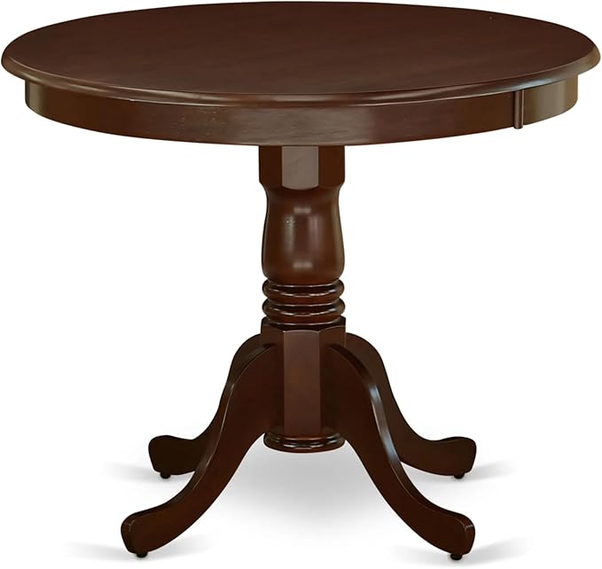 East West Furniture AMIP3-MAH-C 3 Piece Kitchen Table & Chairs Set Contains a Round Dining Room Table with Pedestal and 2 Linen Fabric Upholstered Chairs, 36x36 Inch, Mahogany